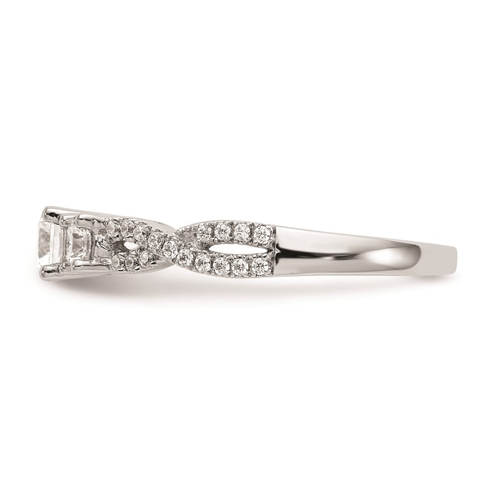 14K White Gold 3 Stone Plus (Holds 4.5mm Round Center) Diamond Semi Mount Engagement Ring