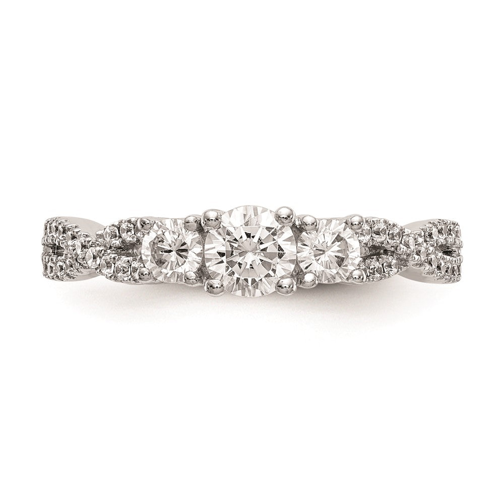 14K White Gold 3 Stone Plus (Holds 4.5mm Round Center) Diamond Semi Mount Engagement Ring