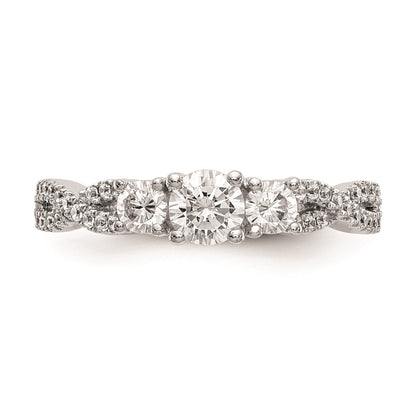 14K White Gold 3 Stone Plus (Holds 4.5mm Round Center) Diamond Semi Mount Engagement Ring