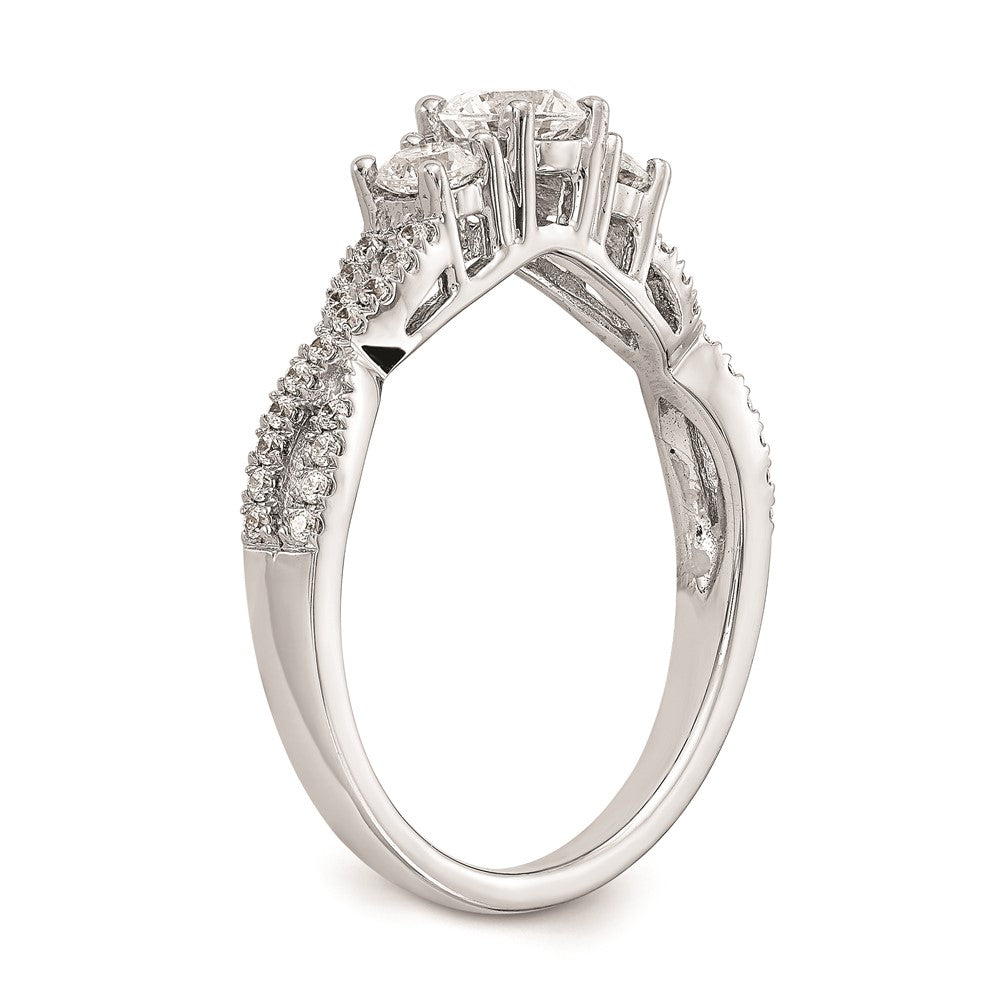 14K White Gold 3 Stone Plus (Holds 4.5mm Round Center) Diamond Semi Mount Engagement Ring