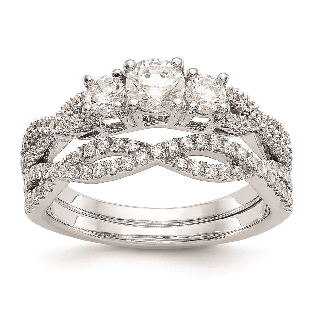 14K White Gold 3 Stone Plus (Holds 4.5mm Round Center) Diamond Semi Mount Engagement Ring