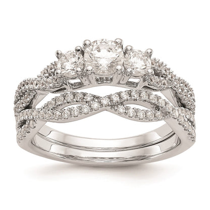 14K White Gold 3 Stone Plus (Holds 4.5mm Round Center) Diamond Semi Mount Engagement Ring