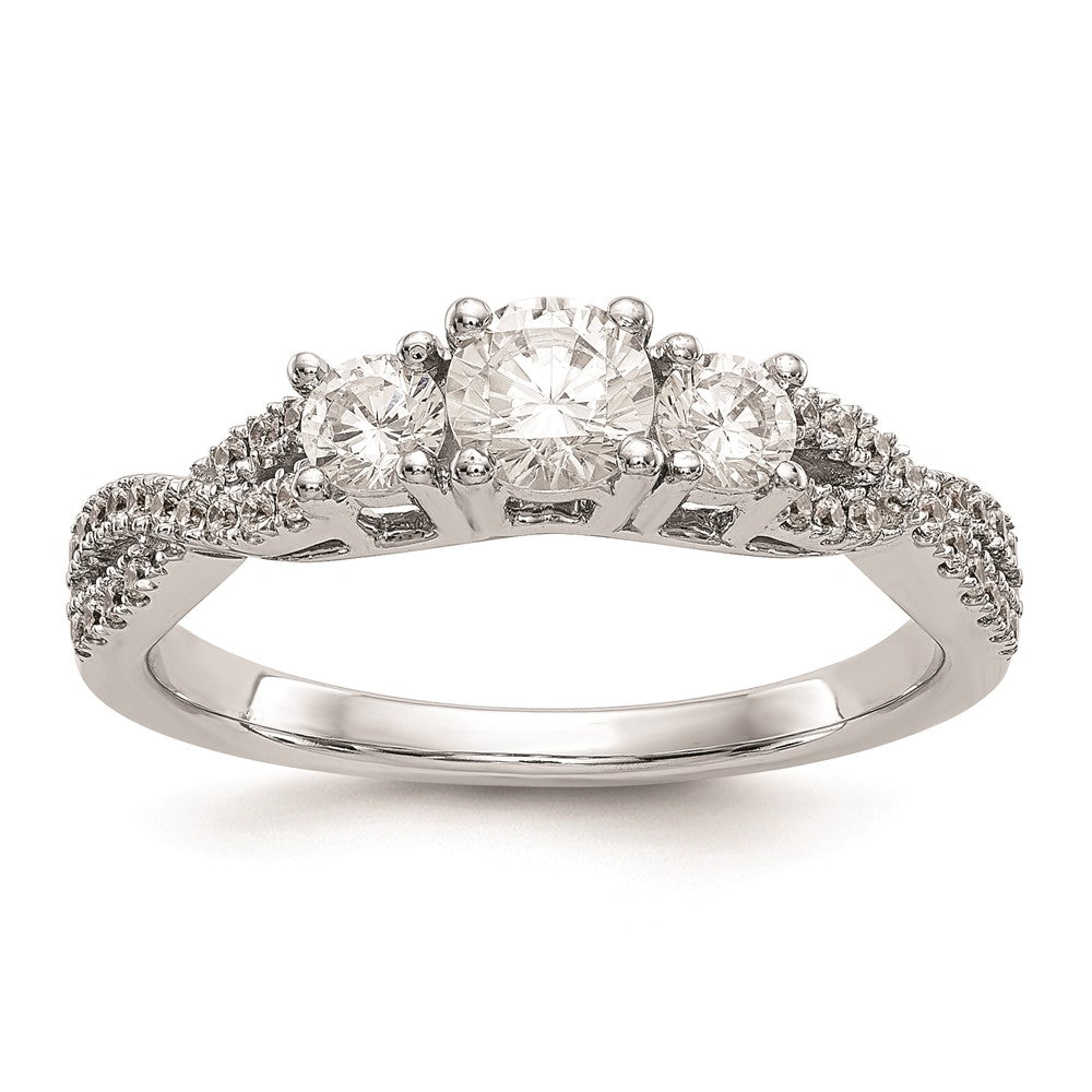 14K White Gold 3 Stone Plus (Holds 4.5mm Round Center) Diamond Semi Mount Engagement Ring