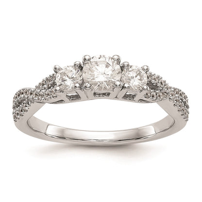 14K White Gold 3 Stone Plus (Holds 4.5mm Round Center) Diamond Semi Mount Engagement Ring