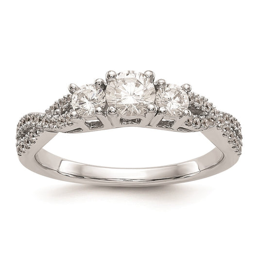 14K White Gold 3 Stone Plus (Holds 4.5mm Round Center) Diamond Semi Mount Engagement Ring