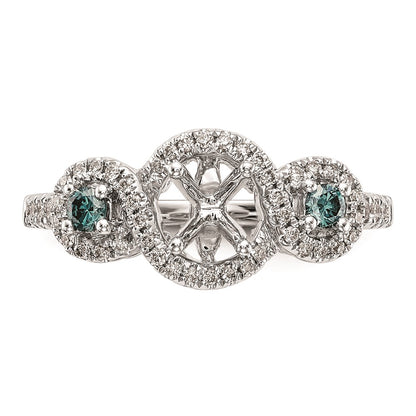 14K White Gold Blue And Diamond Semi Mount Including 2 Sapphire Side Stones Engagement Ring