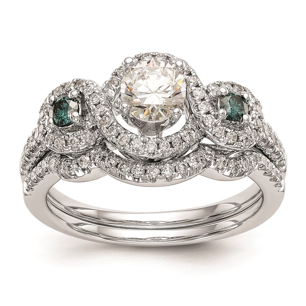 14k White Gold Blue and White Simulated Diamond Engagement Ring