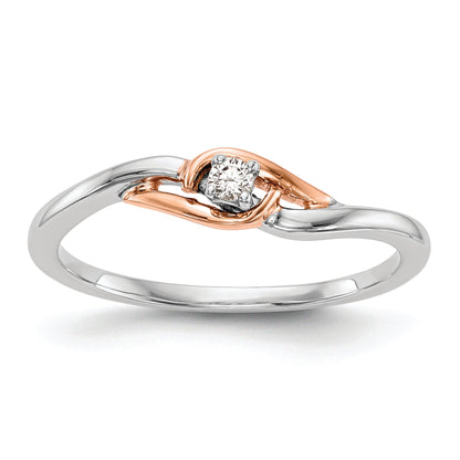 14K Two Tone First Promise White And Rose Gold 1/20 Carat Round Diamond Complete Promise/Engagement Ring