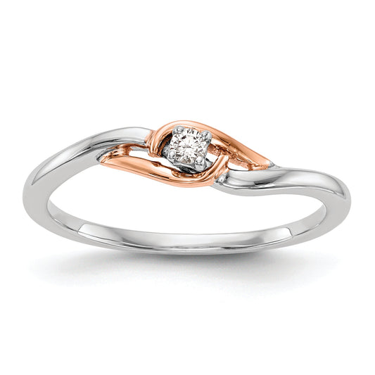 14K Two Tone First Promise White And Rose Gold 1/20 Carat Round Diamond Complete Promise/Engagement Ring