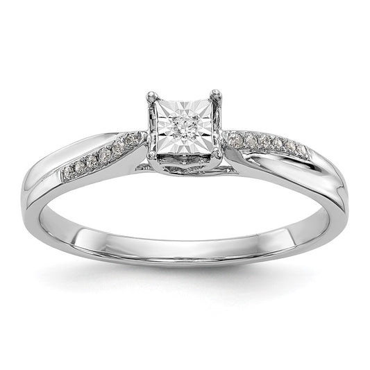 10K White Gold Square Illusion 1/20 Carat Diamond Complete Engagement Ring