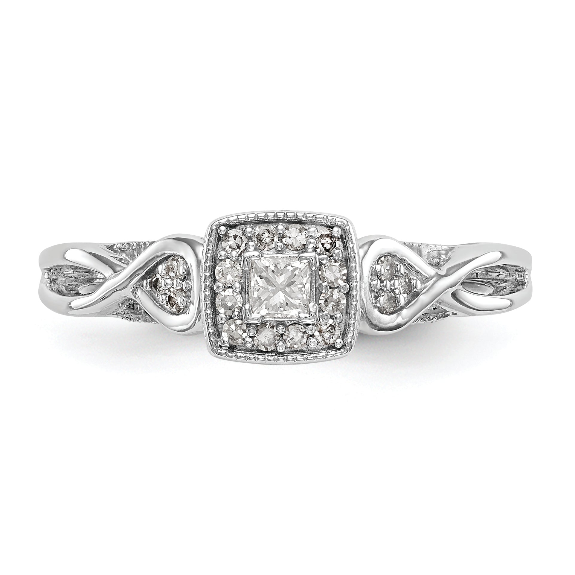 14K White Gold First Promise Criss Cross 1/5 Carat Round Diamond Complete Promise/Engagement Ring