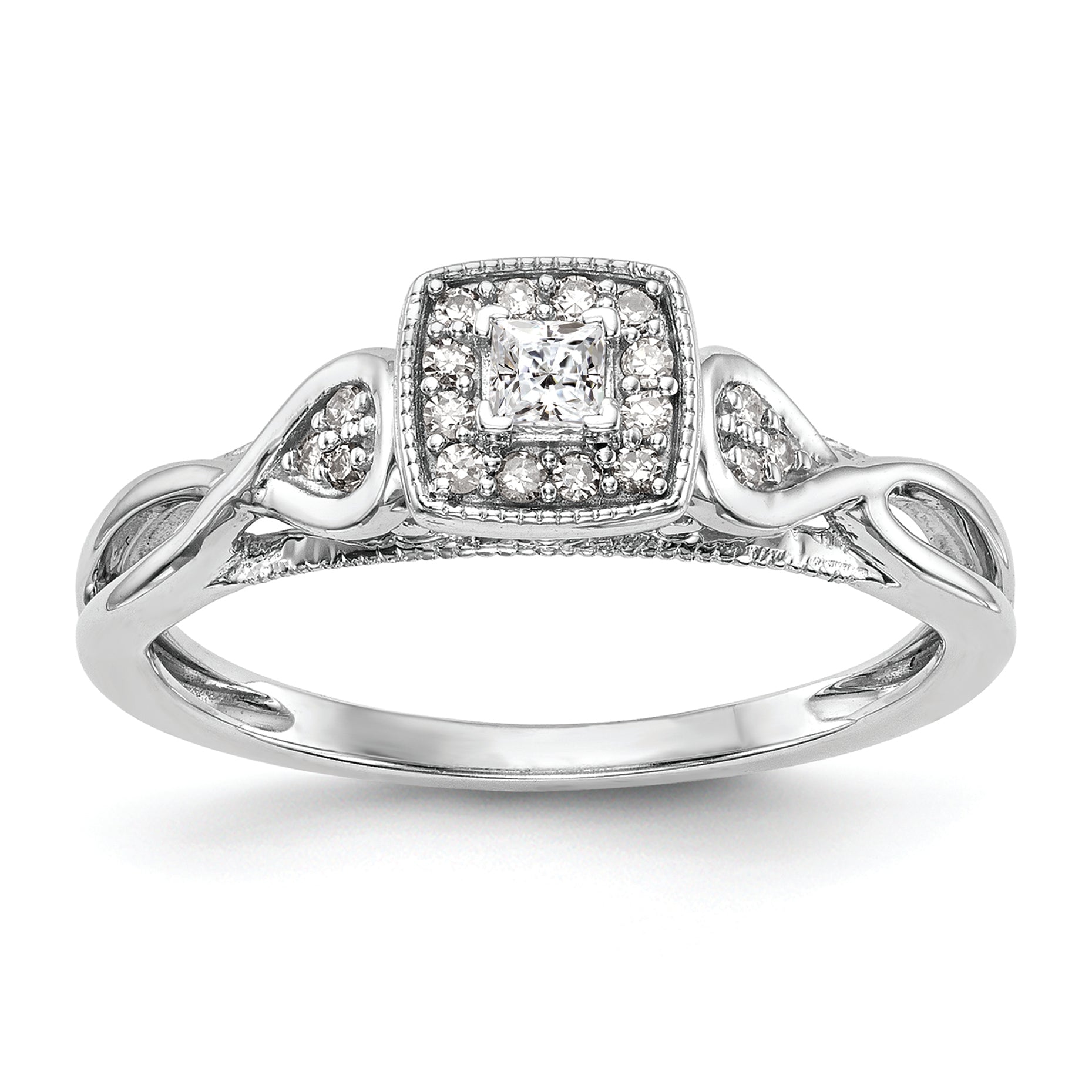14K White Gold First Promise Criss Cross 1/5 Carat Round Diamond Complete Promise/Engagement Ring