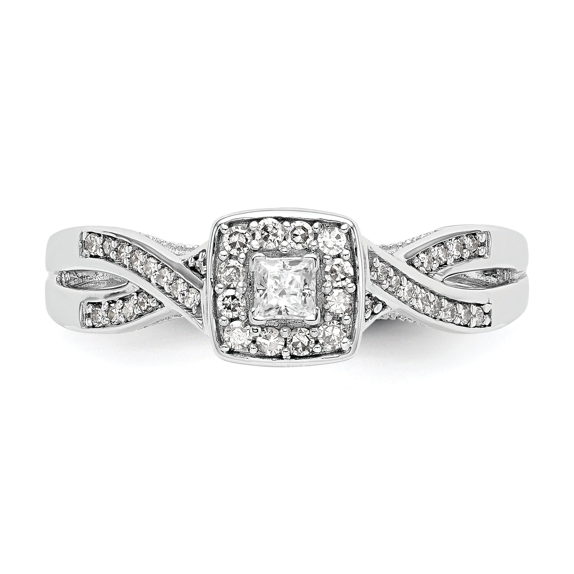 14K White Gold First Promise Criss Cross 1/3 Carat Round Diamond Complete Promise/Engagement Ring