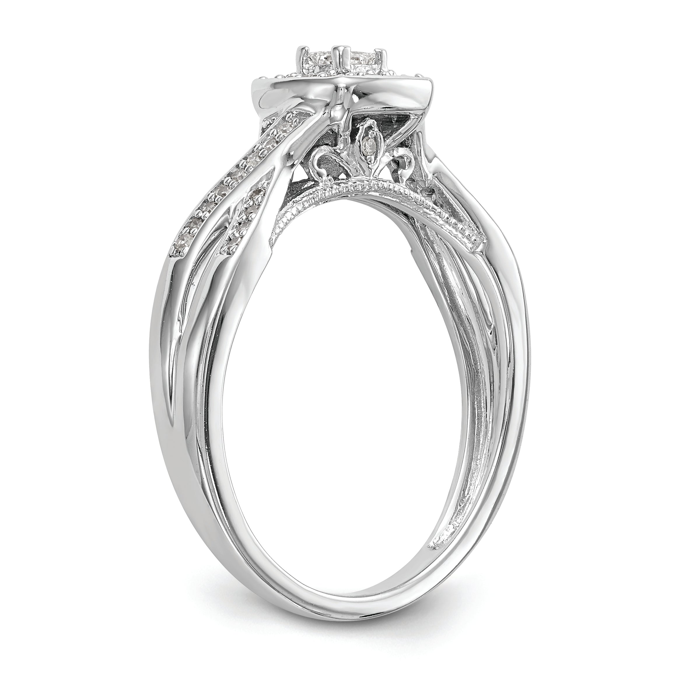 14K White Gold First Promise Criss Cross 1/3 Carat Round Diamond Complete Promise/Engagement Ring