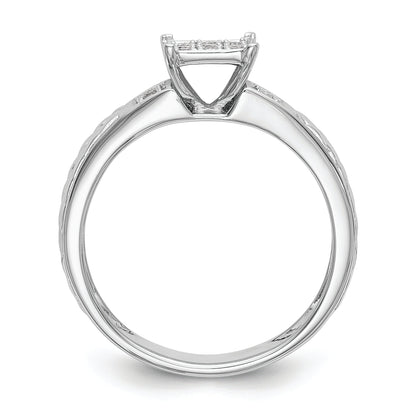 10K White Gold Square Cluster 1/6 Carat Diamond Trio Complete Engagement Ring