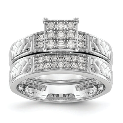 10K White Gold Square Cluster 1/6 Carat Diamond Trio Complete Engagement Ring