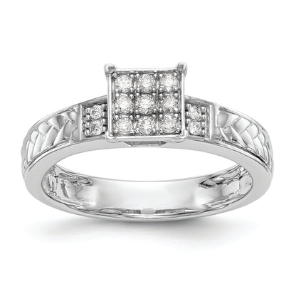 10K White Gold Square Cluster 1/6 Carat Diamond Trio Complete Engagement Ring
