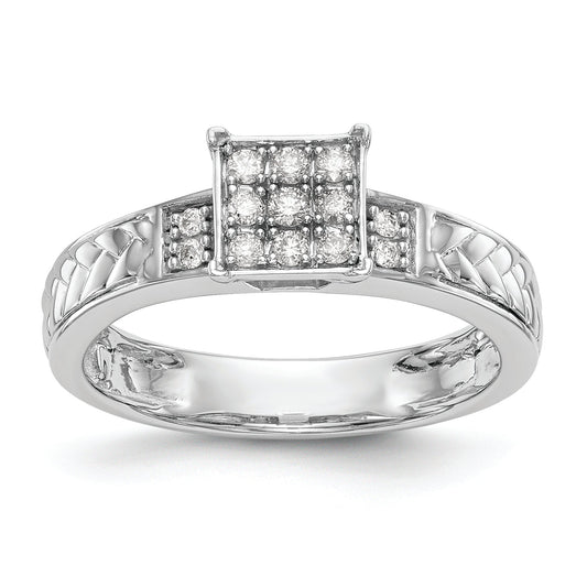 10K White Gold Square Cluster 1/6 Carat Diamond Trio Complete Engagement Ring