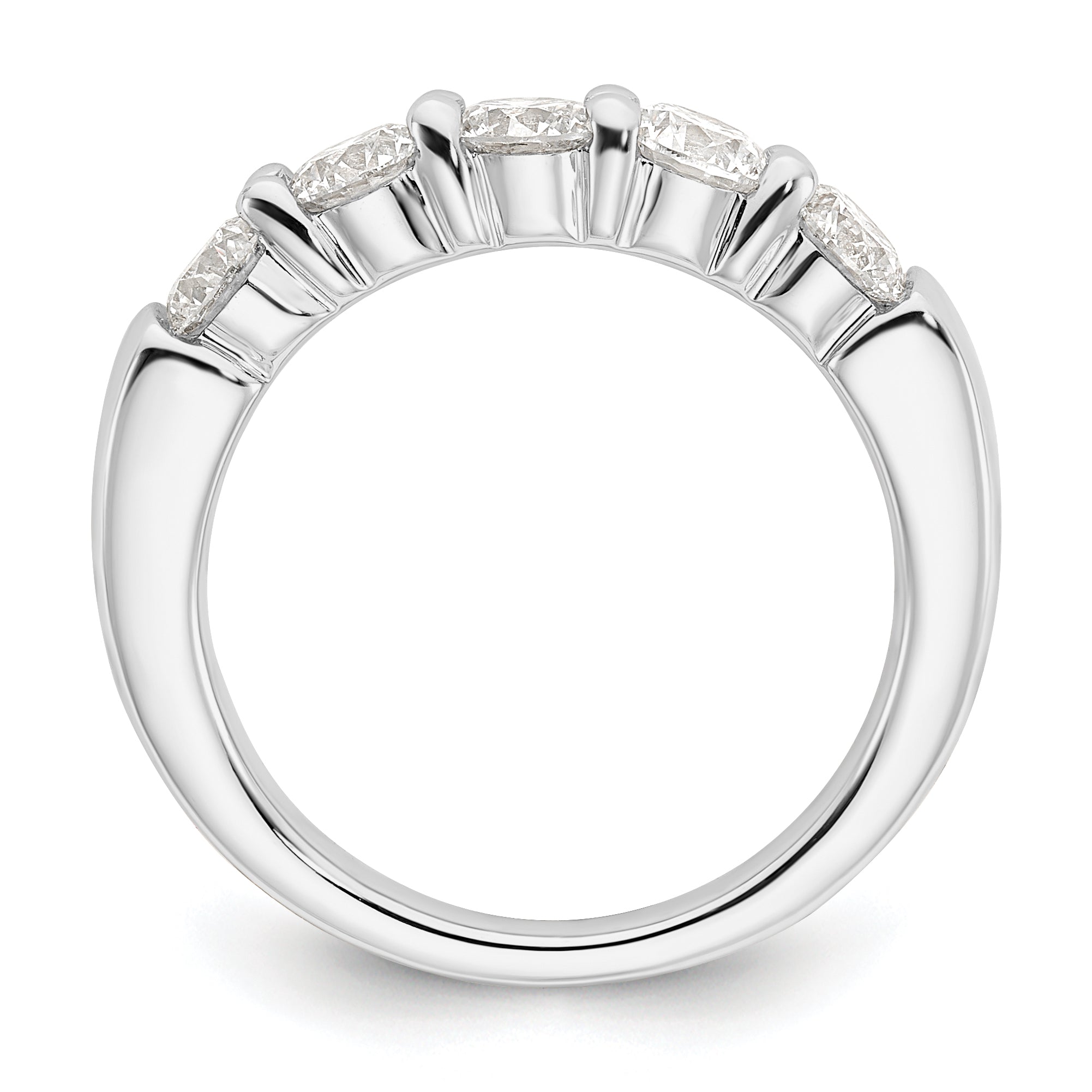 14K White Gold 5 Stone Shared Prong 1.5 Carat Round Complete Diamond Band