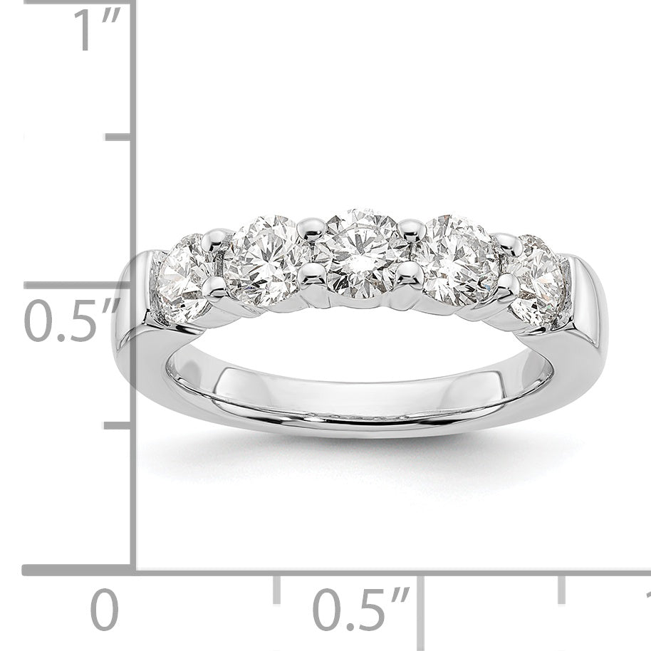 14K White Gold 5 Stone Shared Prong 1.5 Carat Round Complete Diamond Band