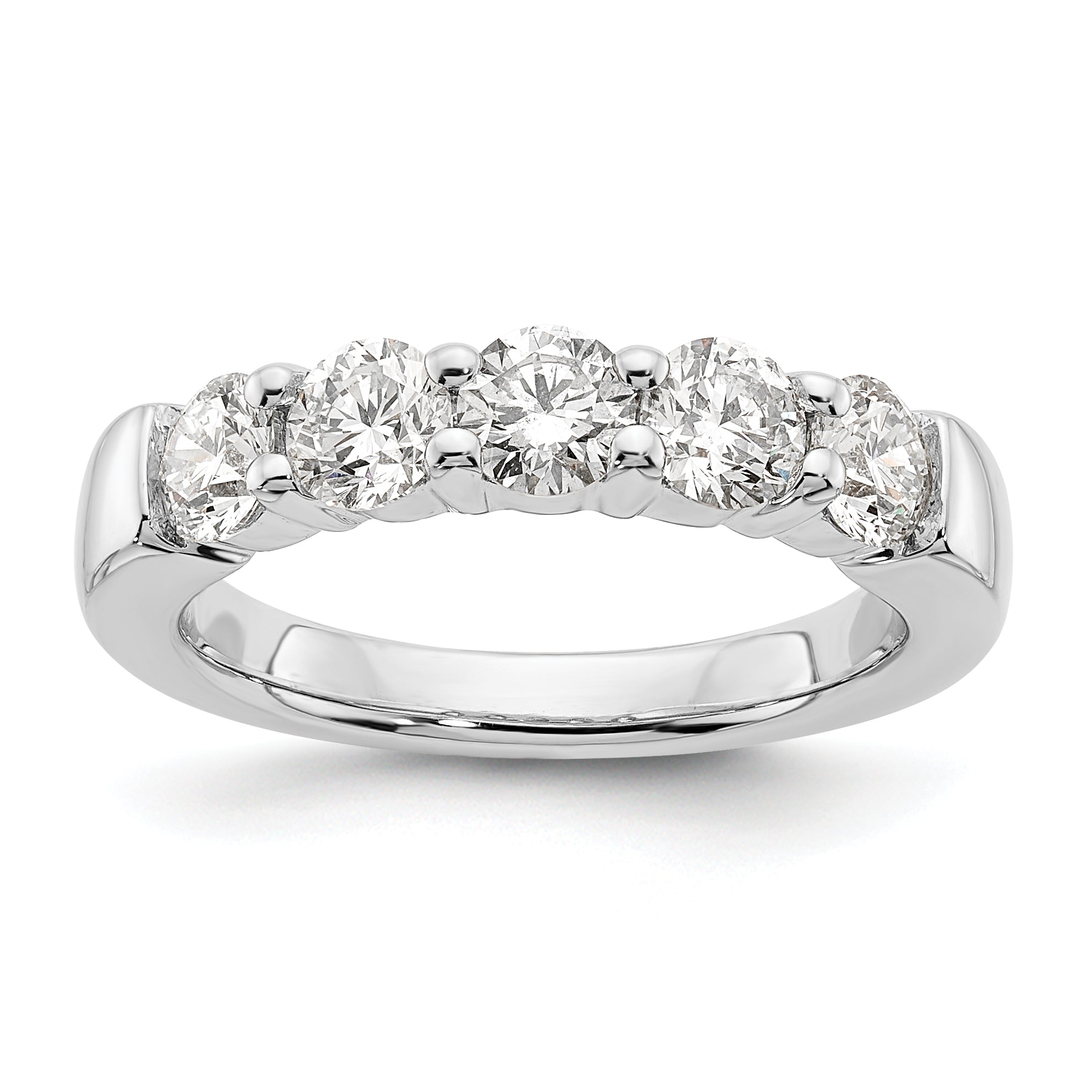 14K White Gold 5 Stone Shared Prong 1.5 Carat Round Complete Diamond Band