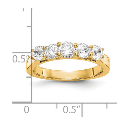 1.00ct. CZ Solid Real 14K Yellow Gold 5-Stone Wedding Band Ring