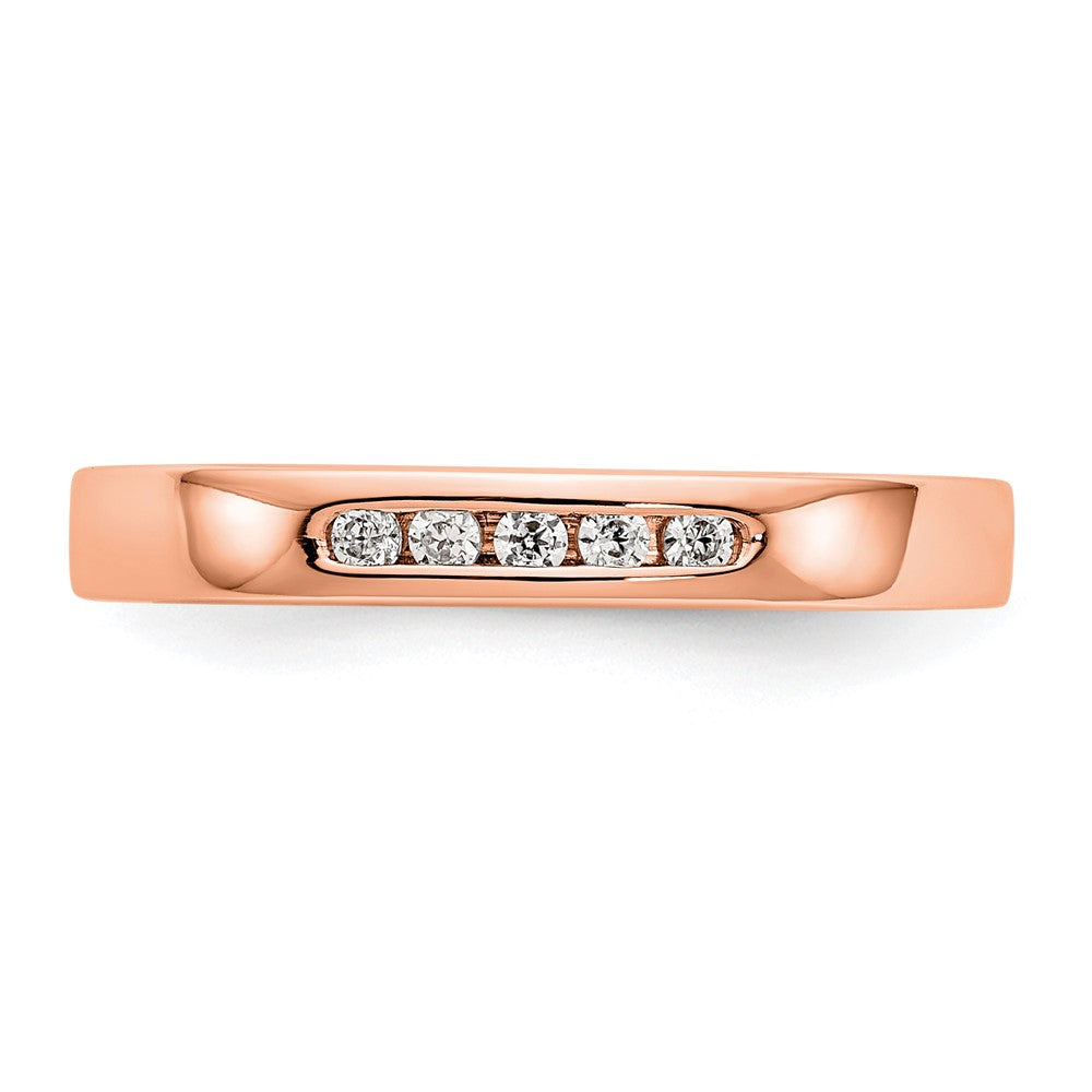 0.09ct. CZ Solid Real 14K Rose Gold 5-Stone Channel Wedding Band Ring