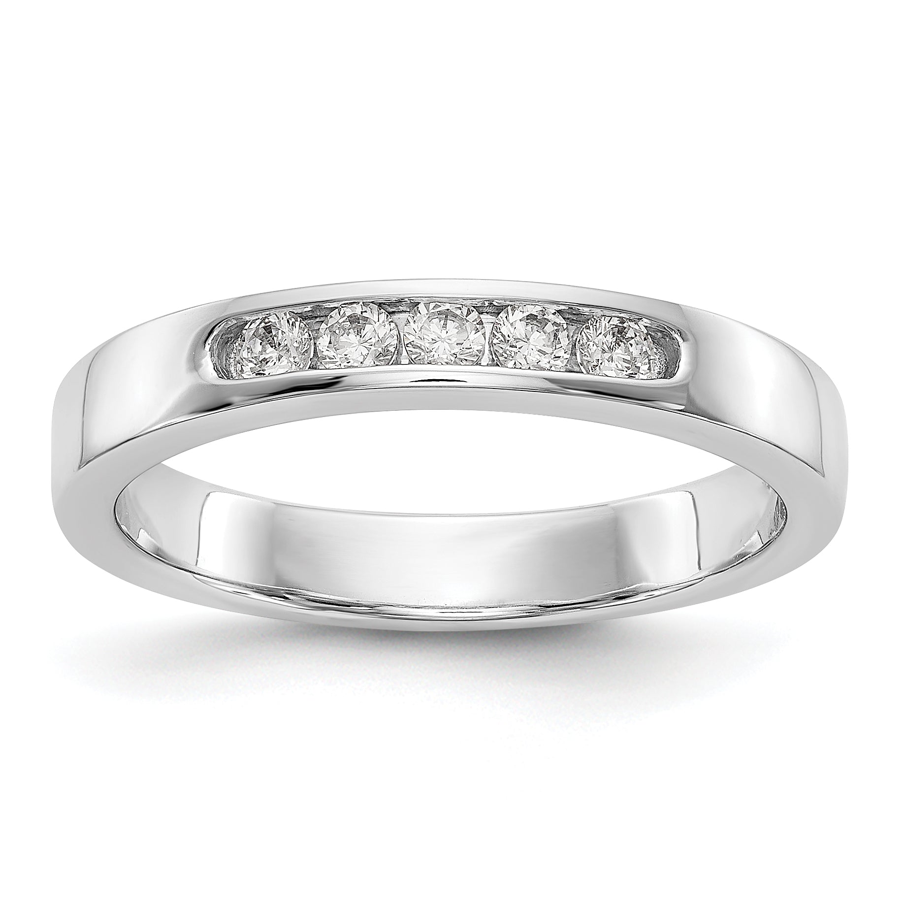 14K White Gold 5 Stone 1/5 Carat Round Diamond Complete Channel Band