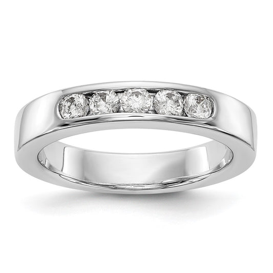 14K White Gold 5 Stone 3/8 Carat Round Diamond Complete Channel Band