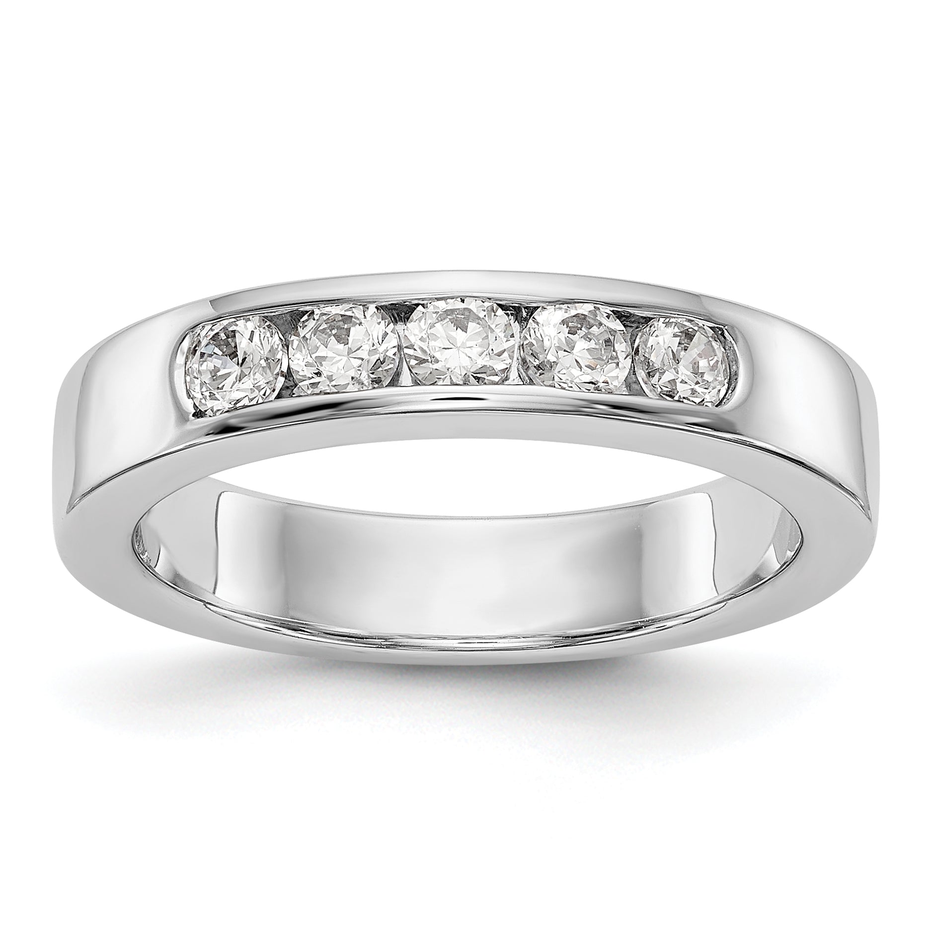 14K White Gold 5 Stone 1/2 Carat Round Diamond Complete Channel Band