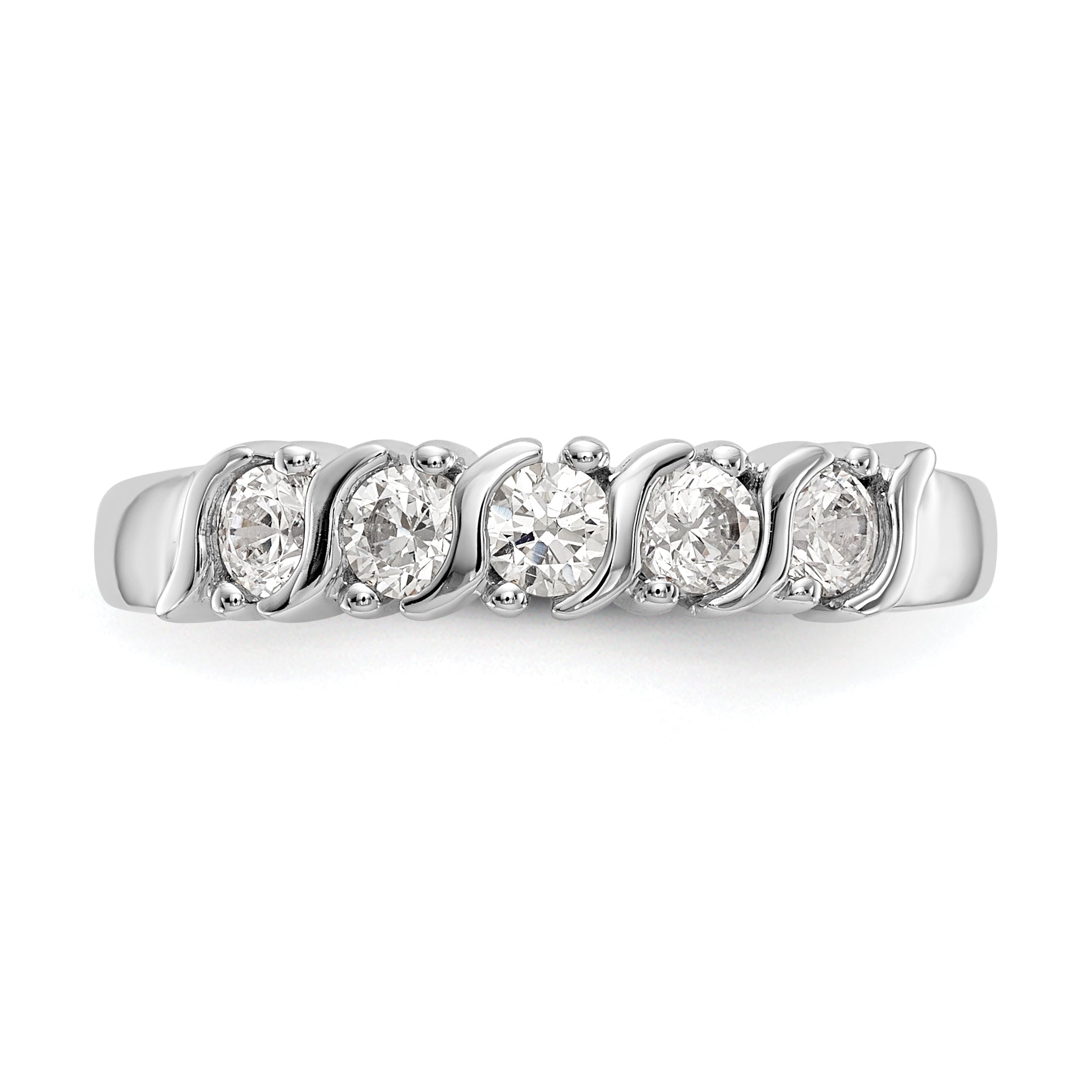 14K White Gold 5 Stone Prong Set 1/2 Carat Complete Round Diamond Band