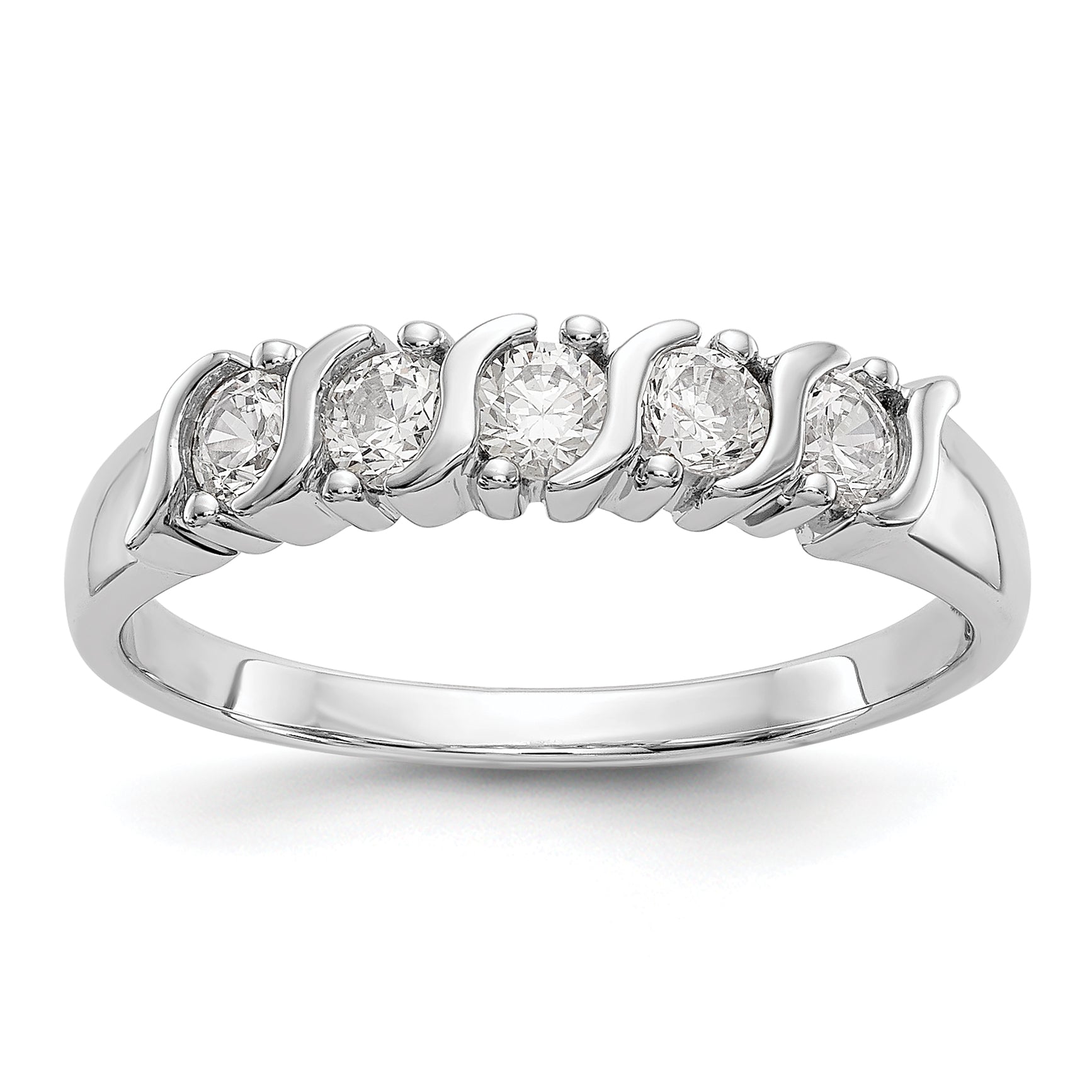 14K White Gold 5 Stone Prong Set 1/2 Carat Complete Round Diamond Band