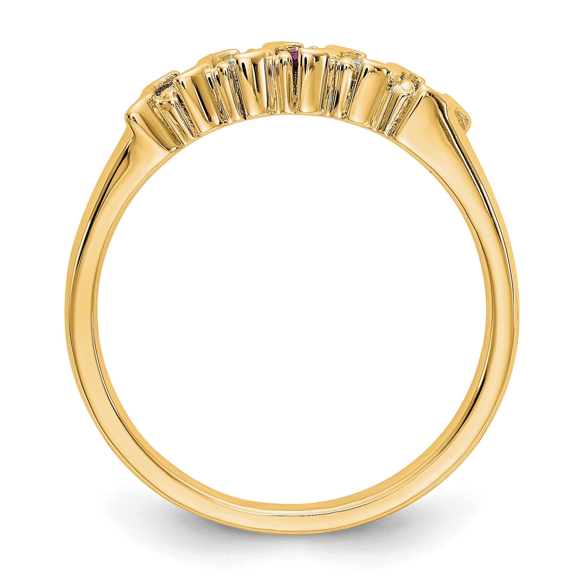 14K Yellow Gold 1/10 Carat Diamond And Ruby Complete Band