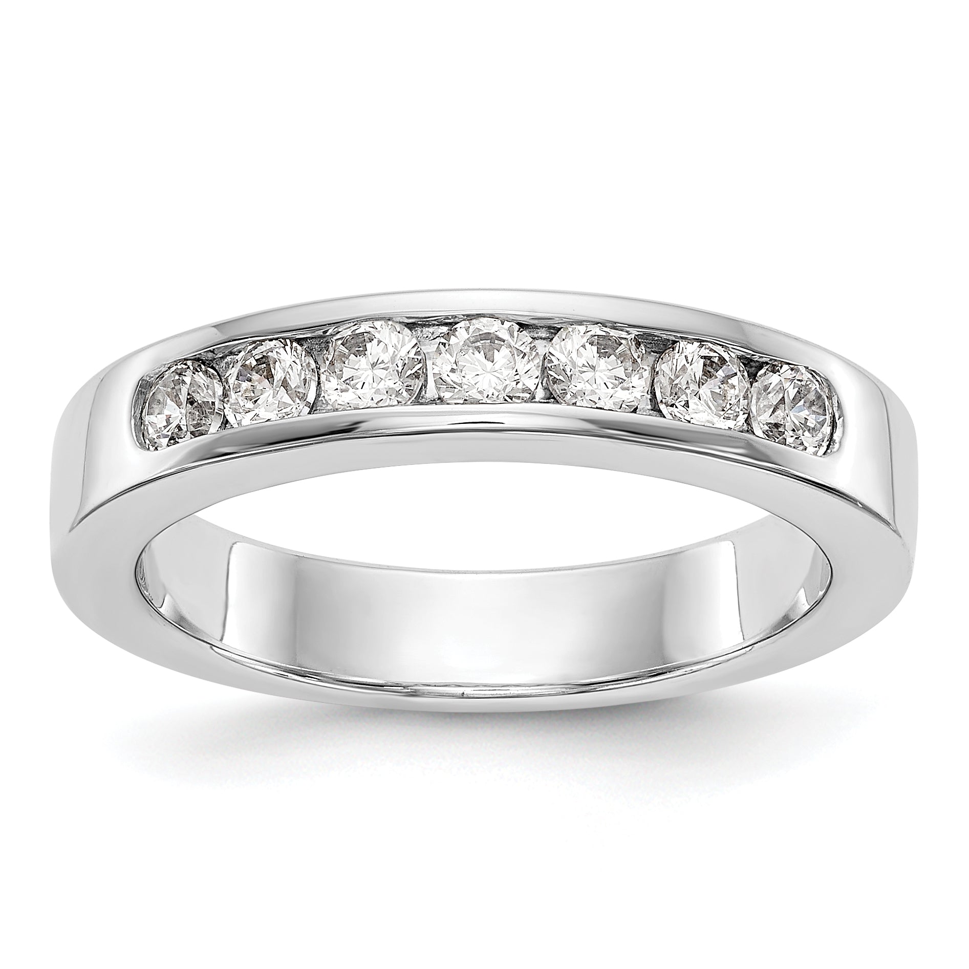 14K White Gold 7 Stone 1/2 Carat Round Diamond Complete Channel Band