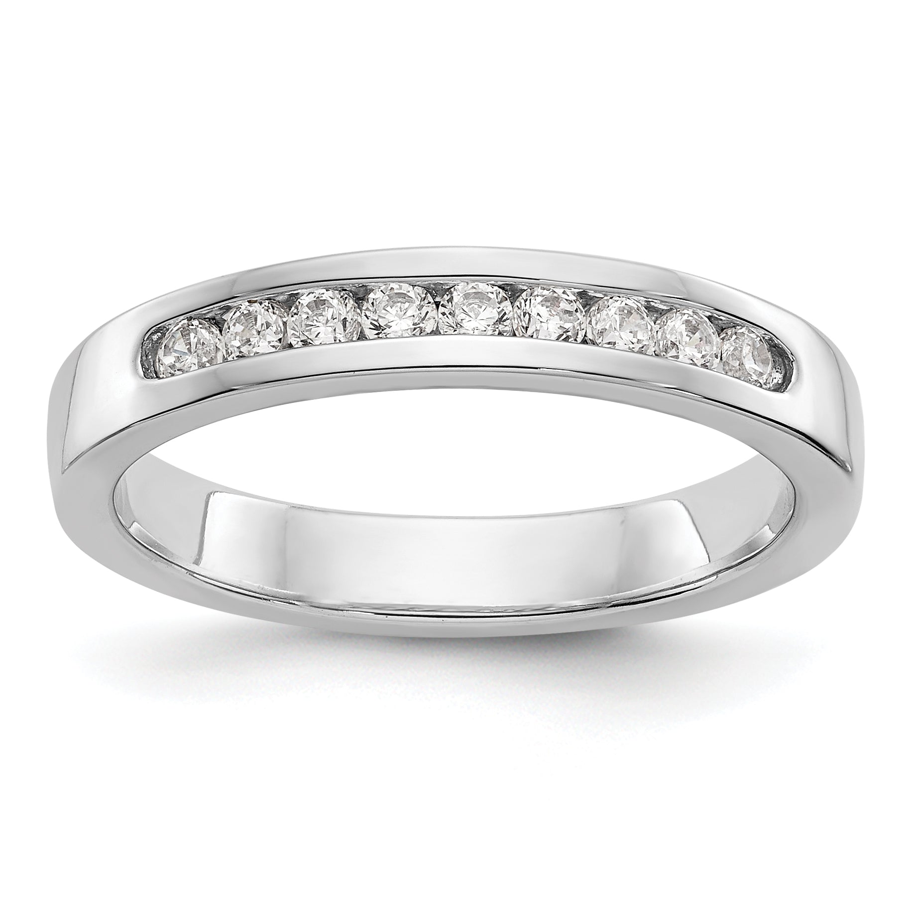 14K White Gold 9 Stone 1/4 Carat Round Diamond Complete Channel Band