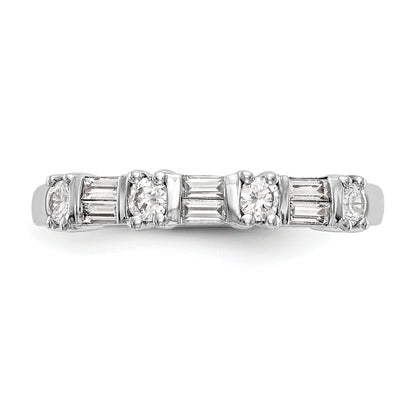 14K White Gold 3/8 Carat Baguette/Round Diamond Complete Wedding Band