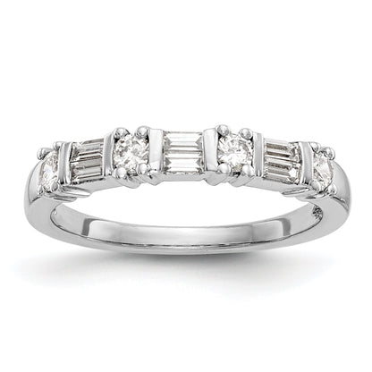 14K White Gold 3/8 Carat Baguette/Round Diamond Complete Wedding Band