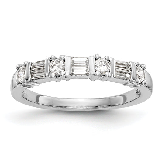 14K White Gold 3/8 Carat Baguette/Round Diamond Complete Wedding Band