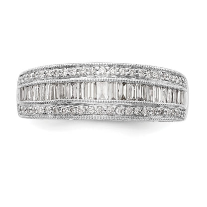 14K White Gold 3/4 Carat Baguette/Round Diamond Complete Band