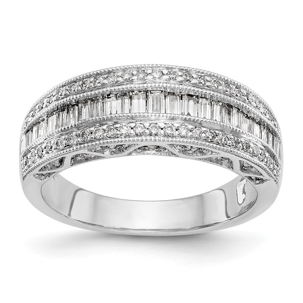 14K White Gold 3/4 Carat Baguette/Round Diamond Complete Band