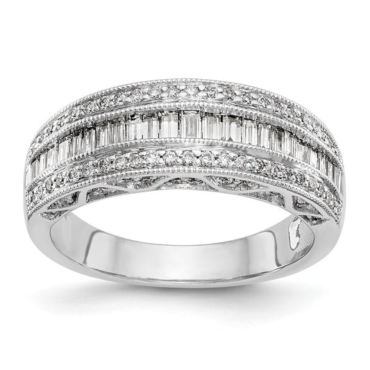 14K White Gold 3/4 Carat Baguette/Round Diamond Complete Band