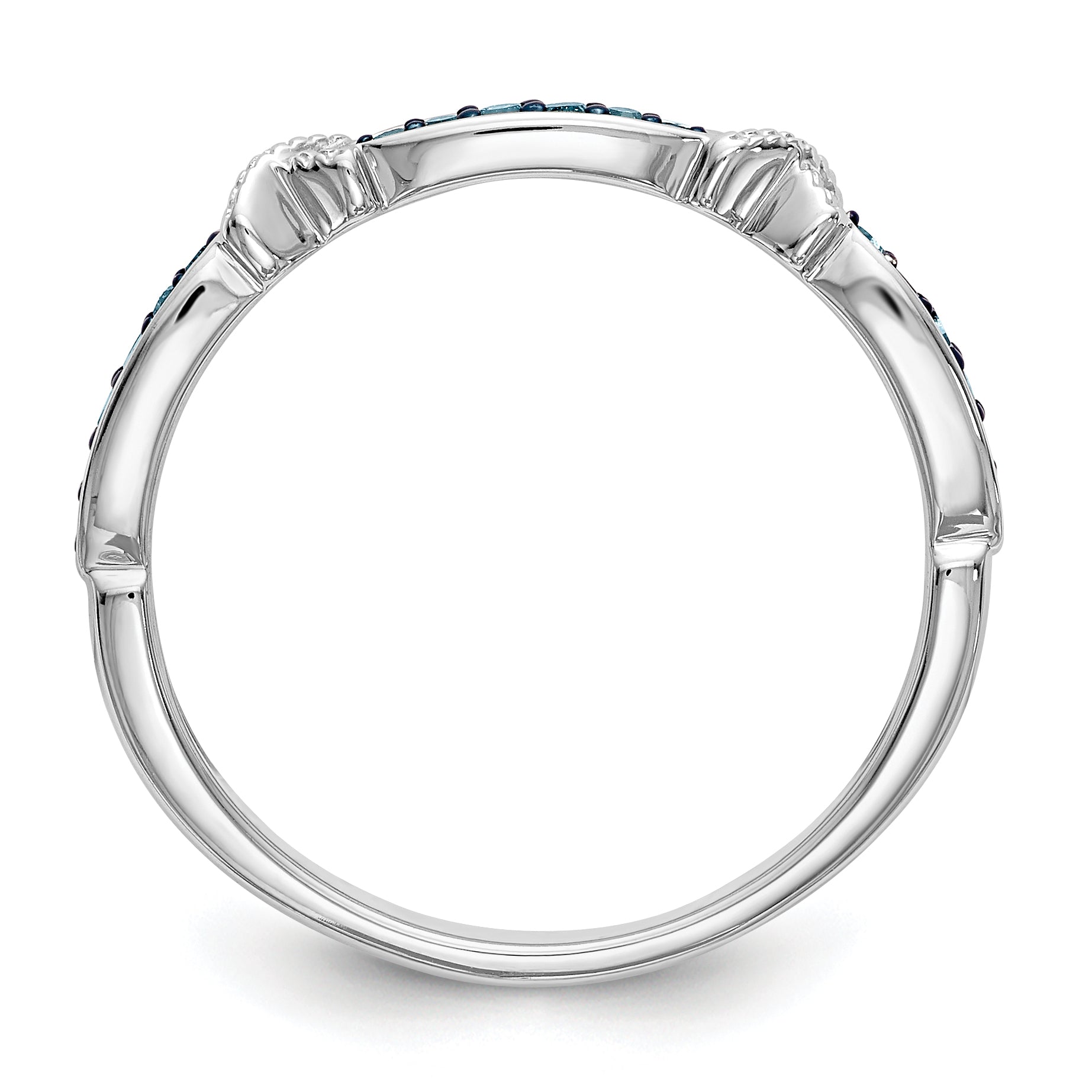 14K White Gold X Design 1/10 Carat Blue Diamond Complete Band