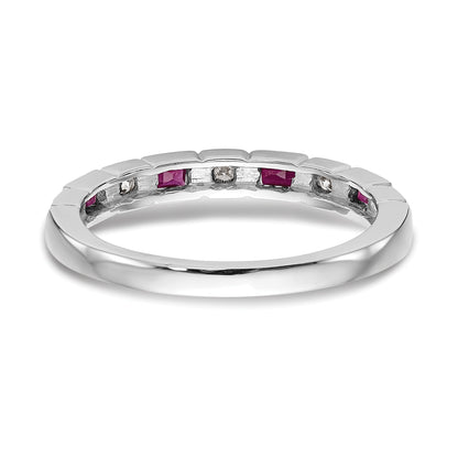 14K White Gold 1/10 Carat Diamond And Ruby Complete Band
