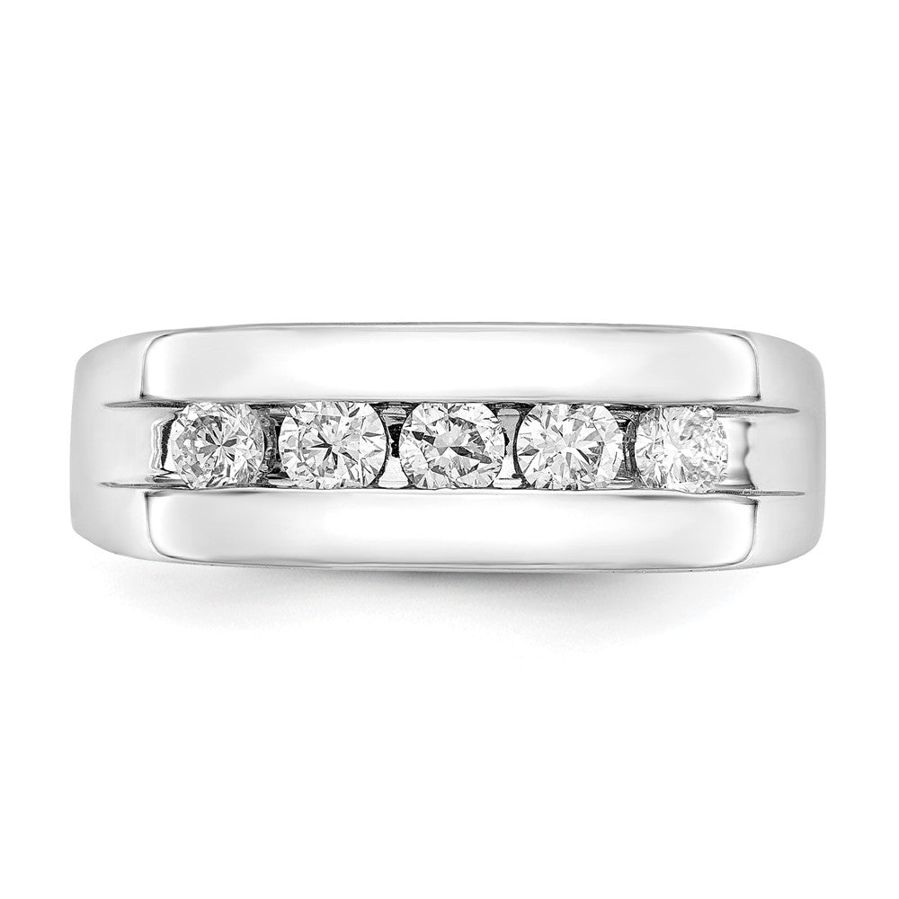 14K White Gold 5-Stone Real Diamond Men's Channel Band
