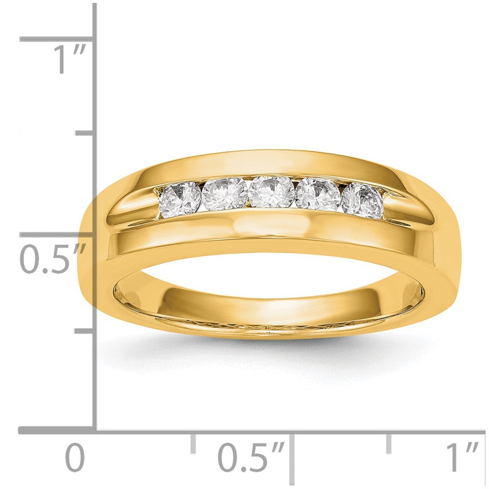 0.50ct. CZ Solid Real 14K Yellow Gold 5-Stone Men's Channel Wedding Band Ring