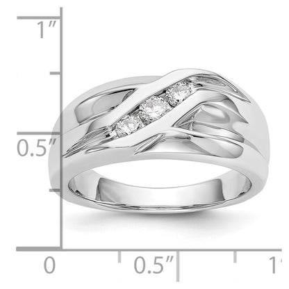 14K White Gold Real Diamond Men's Band