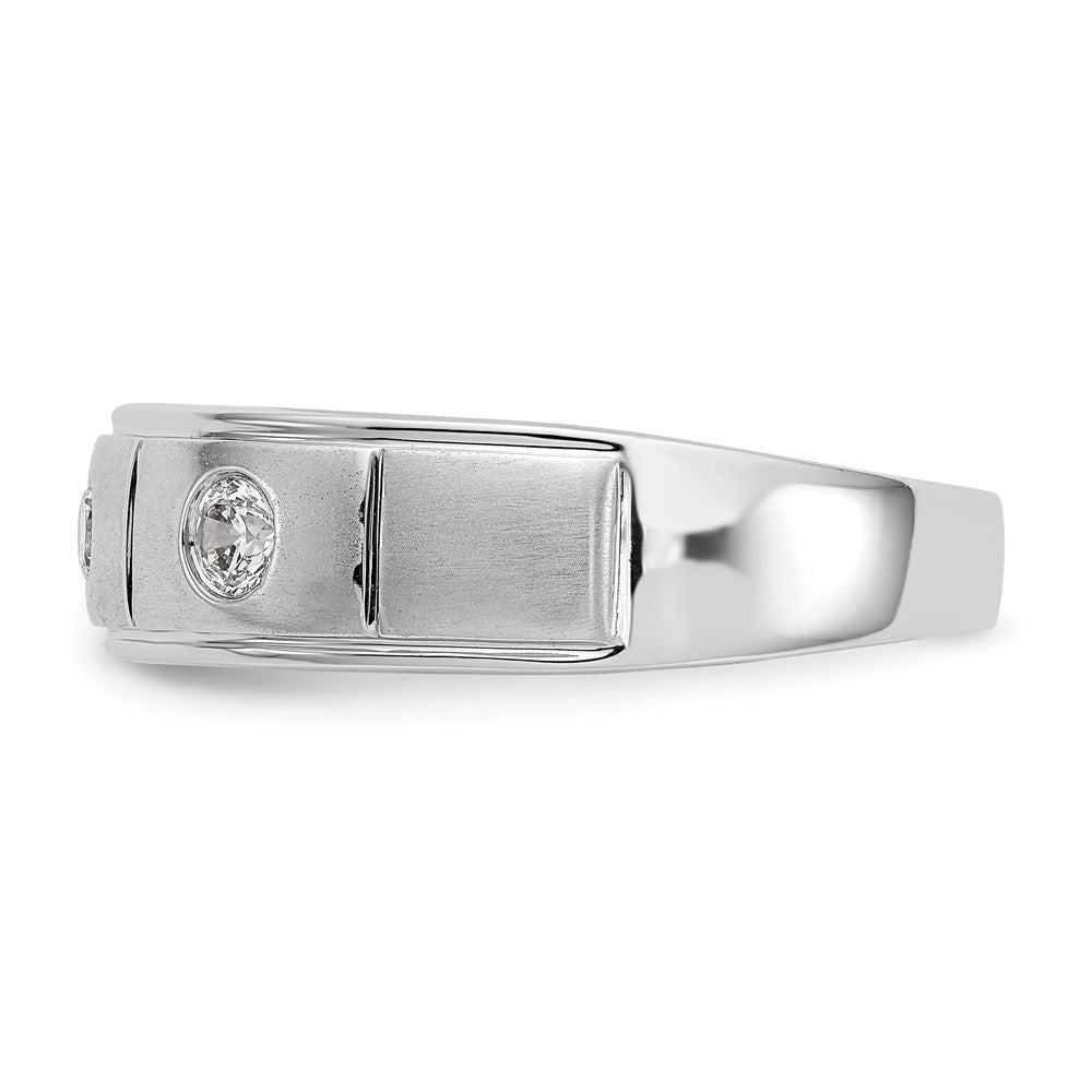 14k White Gold 3-Stone Bezel 1/3 carat Diamond Complete Mens Band