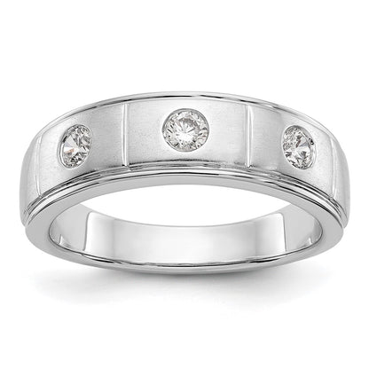 14K White Gold Real Diamond Men's Band