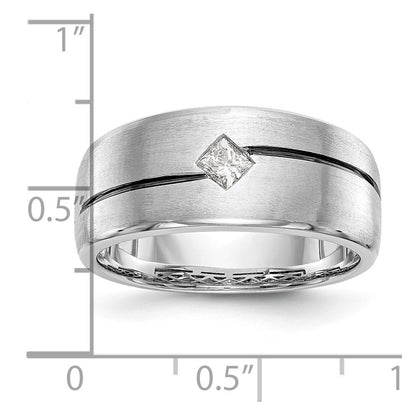 0.20ct. CZ Solid Real 14k White Gold Enameled Men's Wedding Band Ring