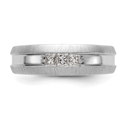 14K White Gold Real Diamond Men's Band